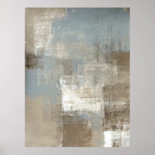 'Storm' Grey and Beige Abstract Art Poster Print