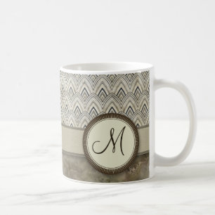 Storm Grey Feather Pattern with Monogram Coffee Mug