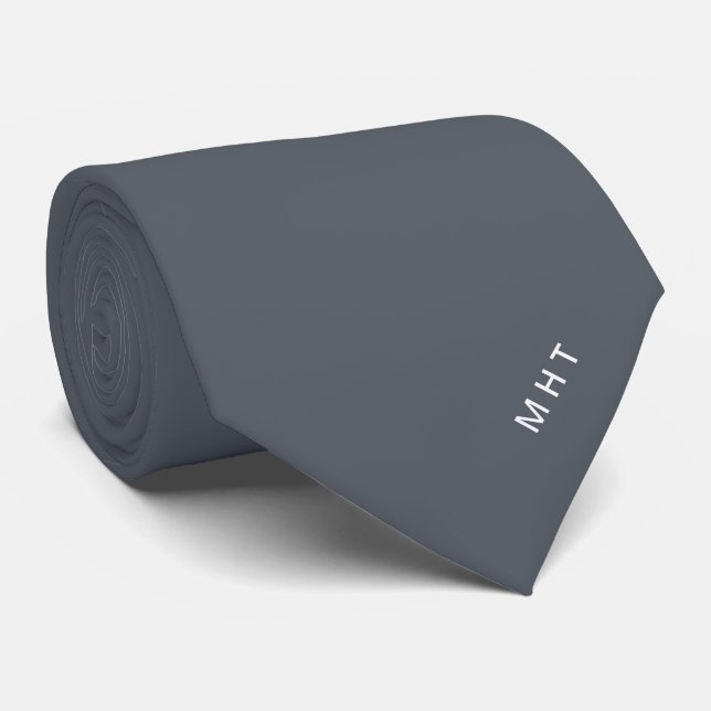 Storm Grey Modern Initials Minimalist Monogram Tie (Rolled)