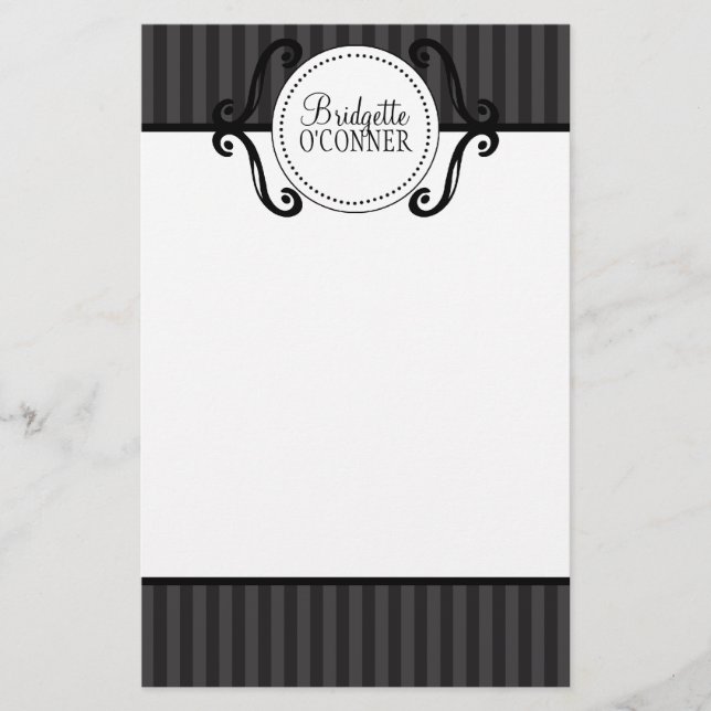 Storm Grey Unlined Charming Striped Personalised Stationery (Front)