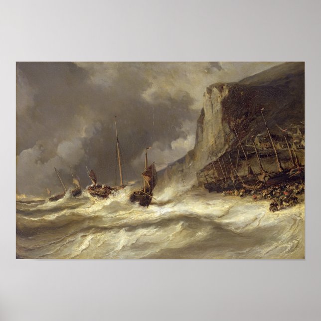 Storm on the Coast at Etretat, Normandy, 1851 Poster (Front)