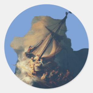 Storm on the Sea of Galilee by Rembrandt Art Classic Round Sticker