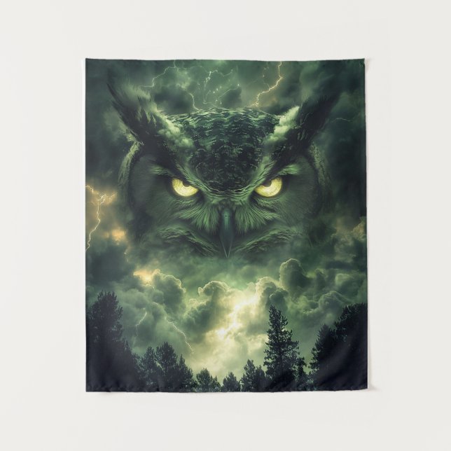 Storm Owl Guardian Tapestry (Front)