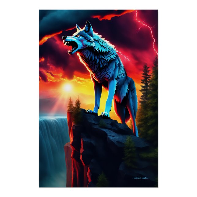 Storm Sentinel. Fearless wolf snarls at the Storm Poster (Front)