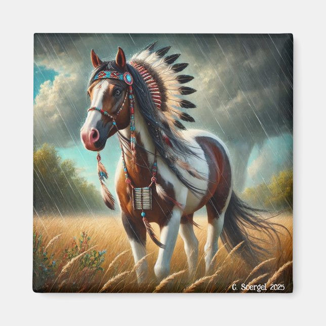 Storm Stallions Paint Horse Native American Magnet (Front)