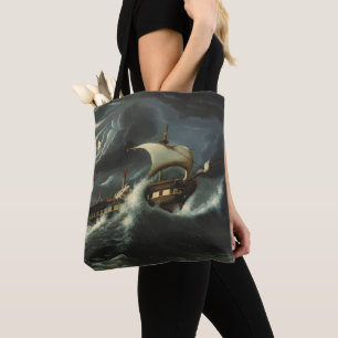 Storm Tossed Frigate by Thomas Chambers Tote Bag