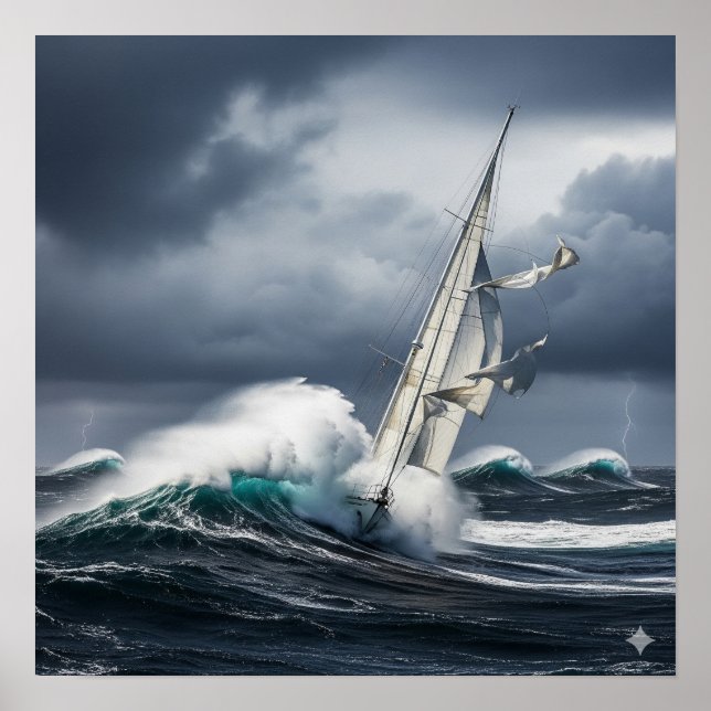 Storm-Tossed Sailboat Poster (Front)