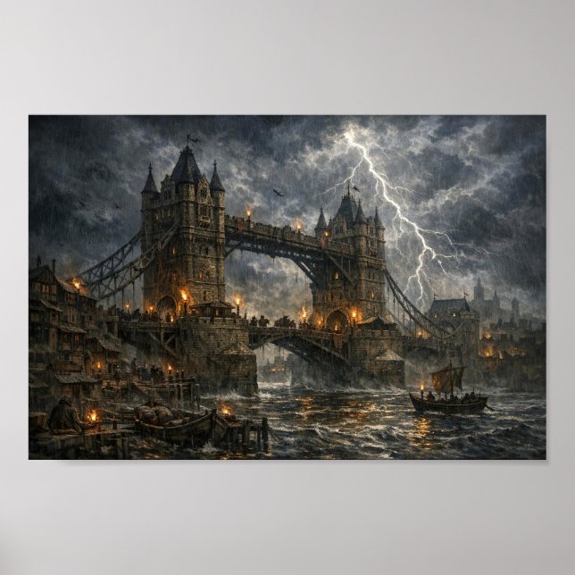 Stormbound Mediaeval London Tower Bridge Poster (Front)