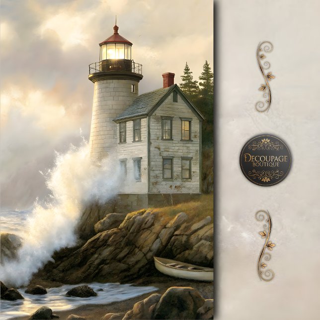 Stormlit Lighthouse By The Sea Decoupage Tissue Paper (Stormlit Lighthouse by the Sea Decoupage Tissue Paper)