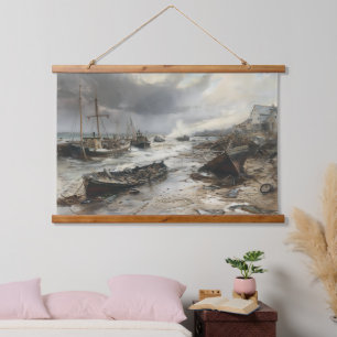 Storm's Wake: Wrecked Fishing Boats Art Hanging Tapestry