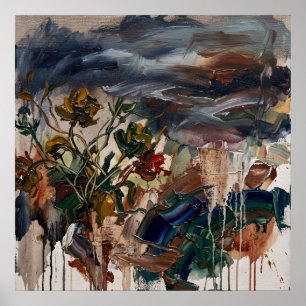 Stormy Abstract Floral Landscape Poster