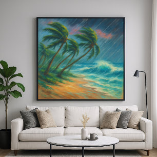 Stormy Beach - Pastel Painting Style Landscape Art Poster