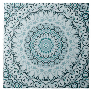 Stormy Blue and Grey Mandala Pattern Tile