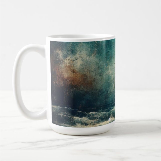 Stormy Blue Ocean Old Photograph Coffee Mug (Left)