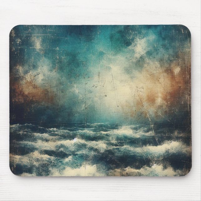 Stormy Blue Ocean Old Photograph Mouse Mat (Front)