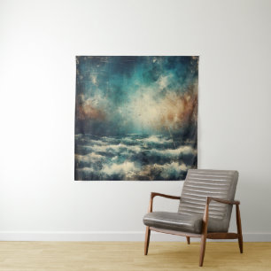 Stormy Blue Ocean Old Photograph Tapestry