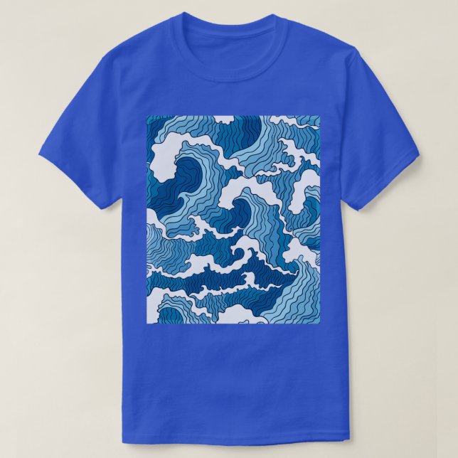 Stormy Blue Ocean Waves Japanese Art T-Shirt (Design Front)
