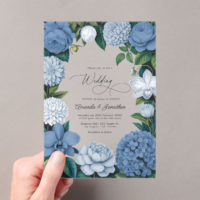 Stormy Blue, Steel Mist & Winter Pearl Wedding Acrylic Invitations (Insitu (Handheld))