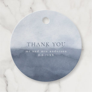 Stormy Blue Watercolor Wedding Thank You Favour Tags