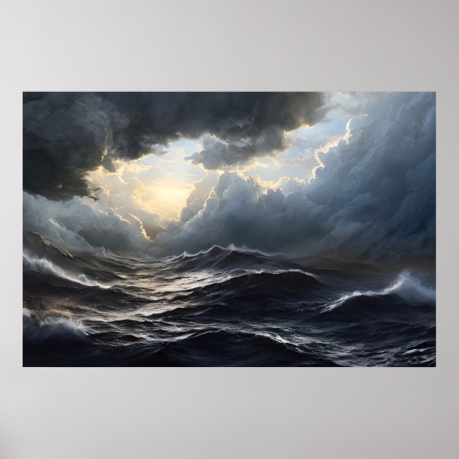 Stormy Clouds and Ocean Ai Art Poster (Front)