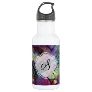 Stormy colourful watercolor abstract w/ diamonds 532 ml water bottle