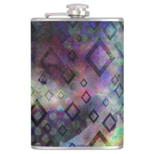 Stormy colourful watercolor abstract w/ diamonds hip flask