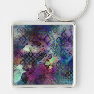 Stormy colourful watercolor abstract w/ diamonds key ring