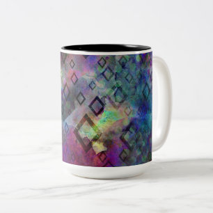 Stormy colourful watercolor abstract w/ diamonds Two-Tone coffee mug