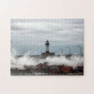 Stormy Day, Lighthouse Duluth Minnesota Jigsaw Puz Jigsaw Puzzle