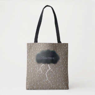 Stormy Day Thunder Cloud & Rain Customised Brown Tote Bag