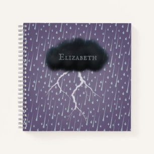 Stormy Day Thunder Cloud & Rain Customized Purple Notebook