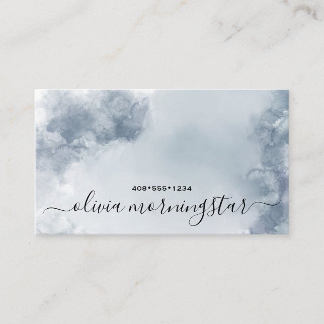Stormy Dusty Blue Watercolor Abstract  Business Card (Front)