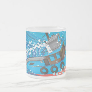 Stormy Fishing Boat Frosted Glass Coffee Mug