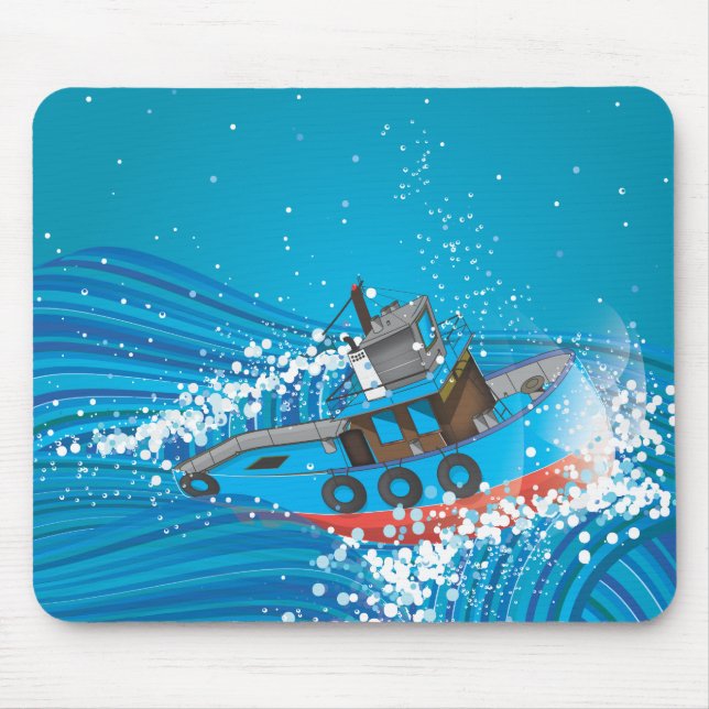 Stormy Fishing Boat Mouse Mat (Front)