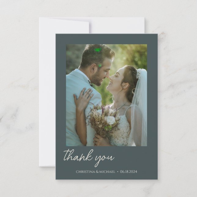 Stormy Grey • Handwritten Script Wedding Thank You Card (Front)