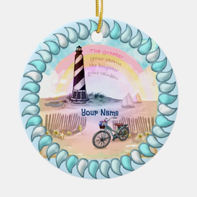 Stormy Lighthouse Bike  Ceramic Tree Decoration (Front)