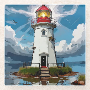 Stormy Lighthouse - Navigational Tower Glass Coaster