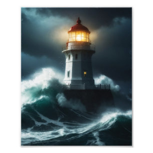 Stormy Lighthouse Scene Photo Print