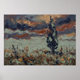 Stormy Meadow Cypress Landscape Poster