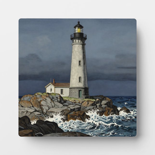 Stormy Night Coastal Lighthouse Plaque (Front)