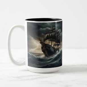 Stormy Pirate Ship - 1 - Two-Tone Coffee Mug