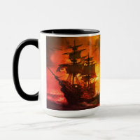 Stormy Pirate Ship at Sunset– 