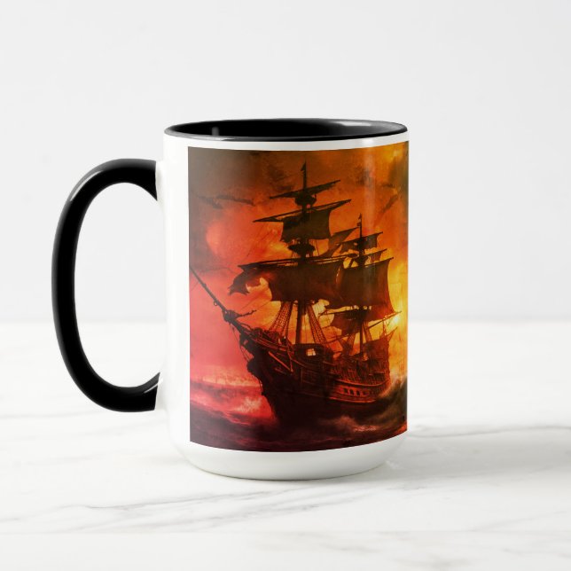 Stormy Pirate Ship at Sunset–  Mug (Left)