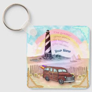 Stormy Rainbow Lighthouse   Key Ring