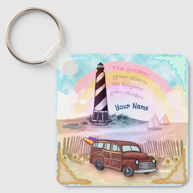 Stormy Rainbow Lighthouse   Key Ring (Front)