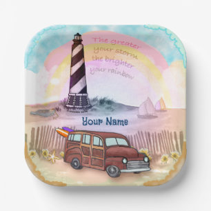 Stormy Rainbow Lighthouse  Paper Plate