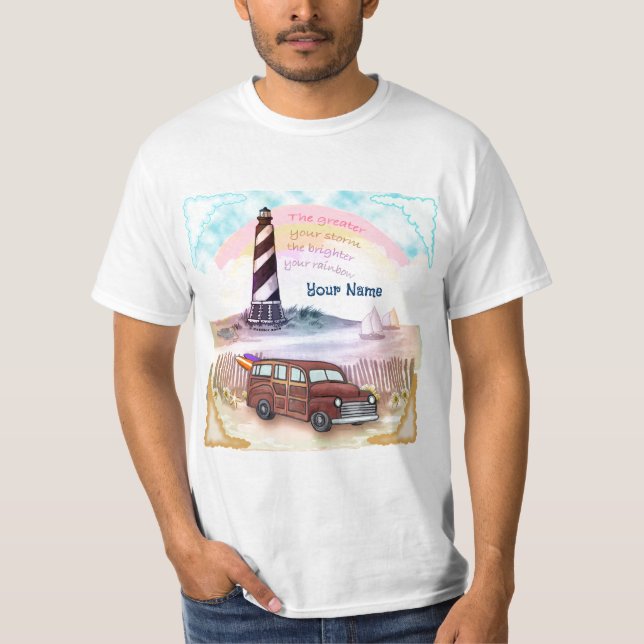 Stormy Rainbow Lighthouse   T-Shirt (Front)