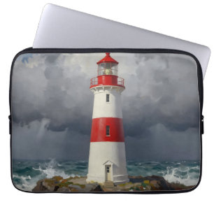 Stormy Red Lighthouse Coastal Laptop Sleeve