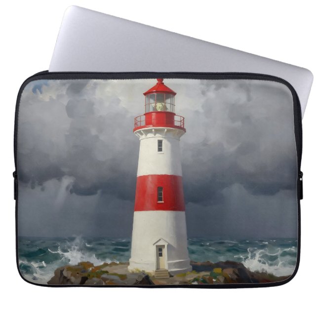 Stormy Red Lighthouse Coastal  Laptop Sleeve (Front)