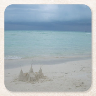 Stormy Sandcastle Beach Landscape Photo Square Paper Coaster